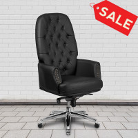 Flash Furniture BT-90269H-BK-GG High Back Traditional Tufted Leather Multifunction Executive Swivel Chair with Arms in Black
